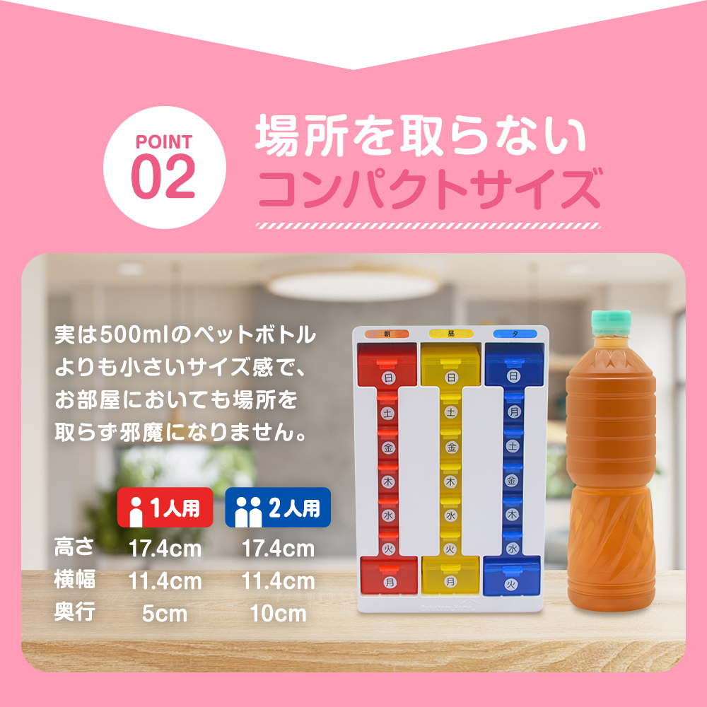お薬忘れ~ぬ 1人~2人用 朝・昼・夕 1週間 服薬管理ボックス - 画像 (8)